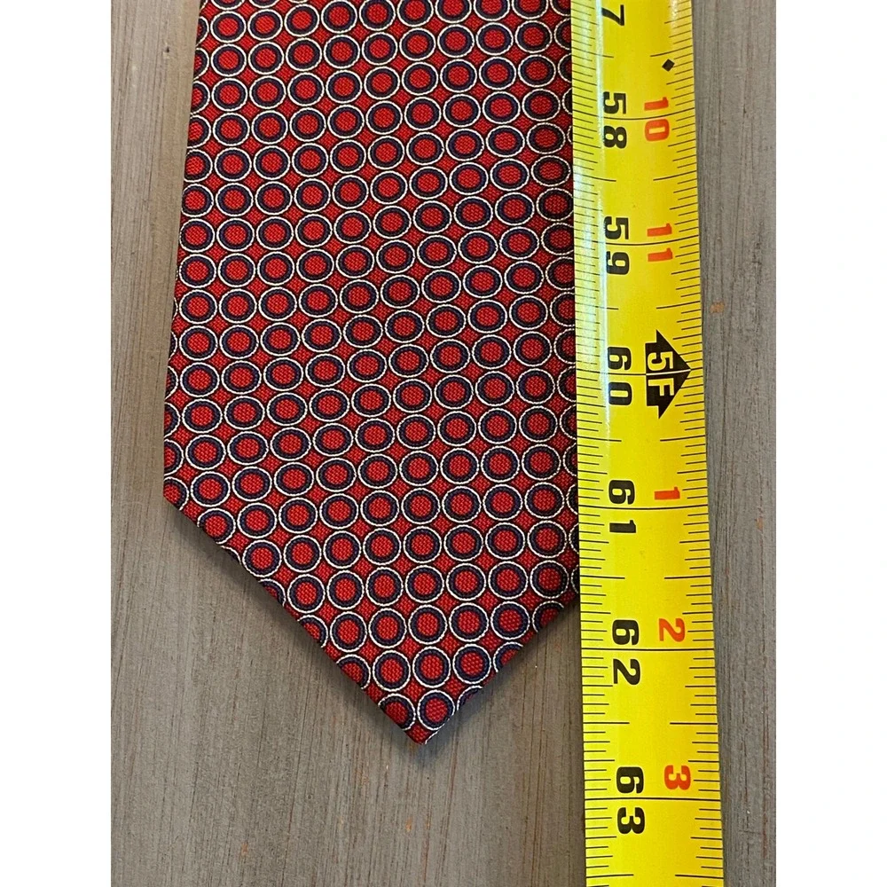 Lauren Ralph Lauren Mens Red Navy Blue Geometric Circle Silk Necktie Made in USA